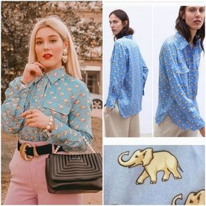 Zara Elephant Print Blouse Satin 